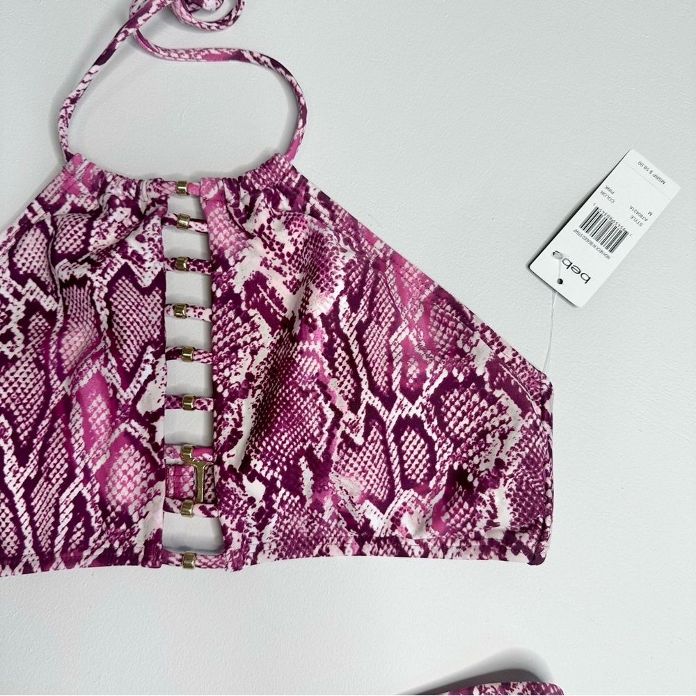 Bebe Pink Snake Print Halter Bikini Swim Set - Picture 3 of 12